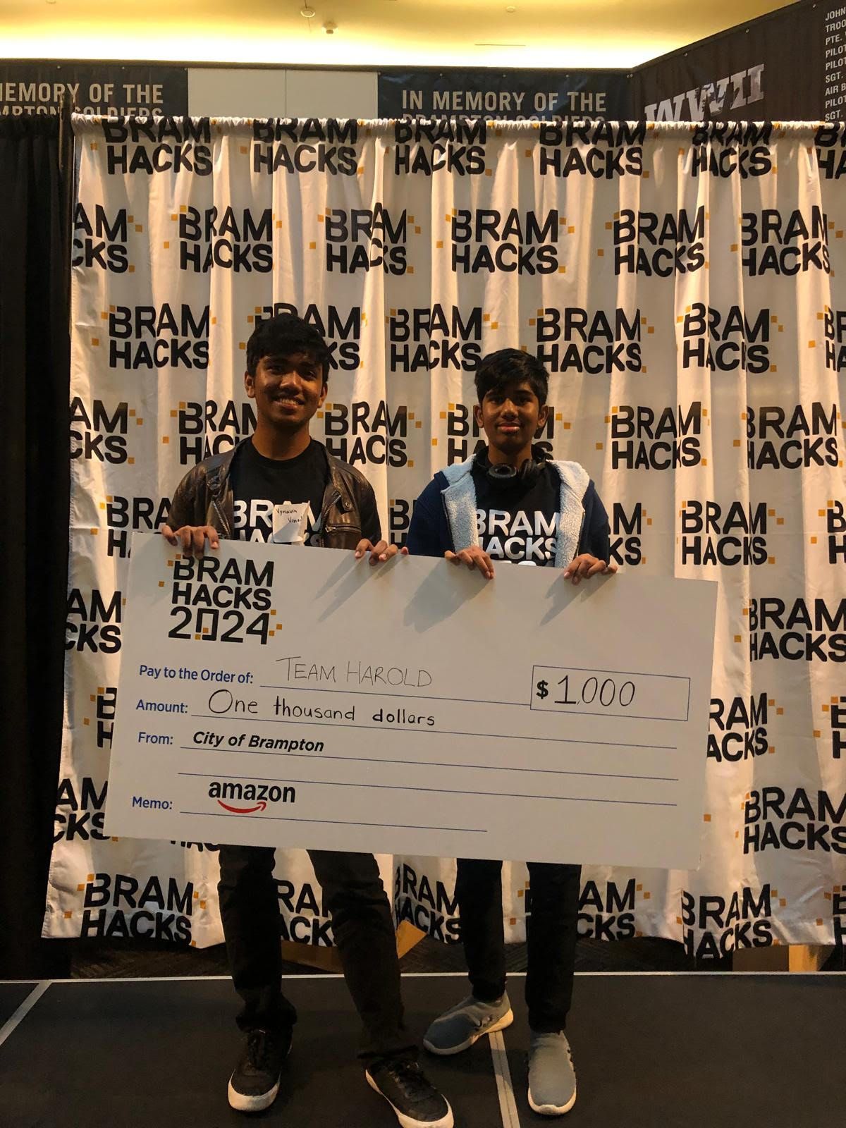 BramHacks 3rd Place Winner with Giant Check